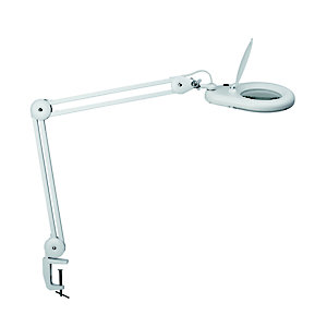 Maul Lampe loupe de bureau sur pince Viso - Led intégrée - 8W - Double bras et tête articulés - Blanc