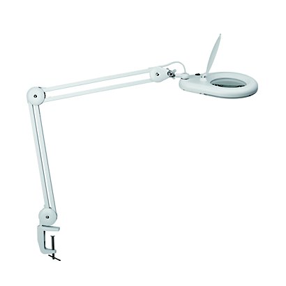 Maul Lampe loupe de bureau sur pince Viso - Led intégrée - 8W - Double bras et tête articulés - Blanc - 1