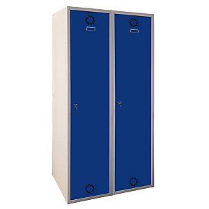 MEGABLOK Bloque de 2 taquillas metálicas de 1 puerta y 40 cm ancho, con divisoria vertical, puerta azul. Desmontado MEGABLOK Bloque de 2 taquillas metálicas de 1 puerta y 40 cm ancho, con divisoria vertical, puerta azul. Desmontado