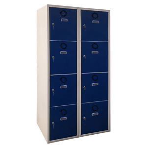MEGABLOK Bloque de 2 taquillas metálicas de 4 puertas y 40 cm ancho, puerta azul. Desmontado MEGABLOK Bloque de 2 taquillas metálicas de 4 puertas y 40 cm ancho, puerta azul. Desmontado