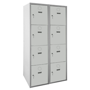 MEGABLOK Bloque de 2 taquillas metálicas de 4 puertas y 40 cm ancho, puerta gris. Desmontado MEGABLOK Bloque de 2 taquillas metálicas de 4 puertas y 40 cm ancho, puerta gris. Desmontado