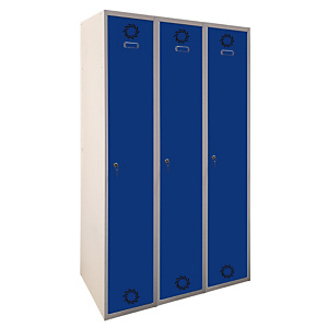 MEGABLOK Bloque de 3 taquillas metálicas de 1 puerta y 30 cm ancho, puerta azul. Montado MEGABLOK Bloque de 3 taquillas metálicas de 1 puerta y 30 cm ancho, puerta azul. Montado