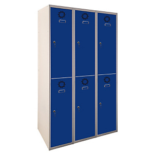 MEGABLOK Bloque de 3 taquillas metálicas de 2 puertas y 40 cm ancho, puerta azul. Desmontado MEGABLOK Bloque de 3 taquillas metálicas de 2 puertas y 40 cm ancho, puerta azul. Desmontado