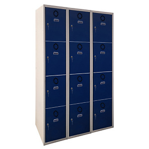 MEGABLOK Bloque de 3 taquillas metálicas de 4 puertas y 30 cm ancho, puerta azul. Desmontado MEGABLOK Bloque de 3 taquillas metálicas de 4 puertas y 30 cm ancho, puerta azul. Desmontado
