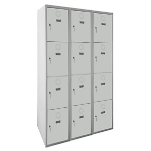 MEGABLOK Bloque de 3 taquillas metálicas de 4 puertas y 30 cm ancho, puerta gris. Desmontado MEGABLOK Bloque de 3 taquillas metálicas de 4 puertas y 30 cm ancho, puerta gris. Desmontado