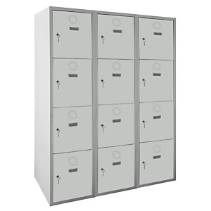 MEGABLOK Bloque de 3 taquillas metálicas de 4 puertas y 40 cm ancho, puerta gris. Desmontado MEGABLOK Bloque de 3 taquillas metálicas de 4 puertas y 40 cm ancho, puerta gris. Desmontado