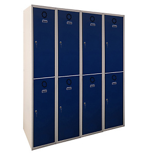 MEGABLOK Bloque de 4 taquillas metálicas de 2 puertas y 30 cm ancho, puerta azul. Desmontado MEGABLOK Bloque de 4 taquillas metálicas de 2 puertas y 30 cm ancho, puerta azul. Desmontado