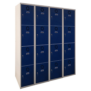 MEGABLOK Bloque de 4 taquillas metálicas de 4 puertas y 30 cm ancho, puerta azul. Desmontado MEGABLOK Bloque de 4 taquillas metálicas de 4 puertas y 30 cm ancho, puerta azul. Desmontado