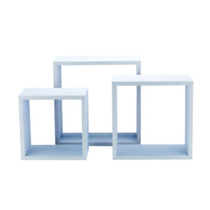 Mensola a cubo quadrata e squadrata, Legno MDF, Bianco (set da 3 pezzi)