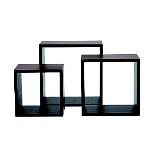 Mensola a cubo quadrata e squadrata, Legno MDF, Wengé (set da 3 pezzi)