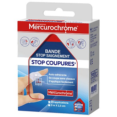 Mercurochrome Bande de pansement stop saignement, Stop Coupures - 3 m x 2,5 cm