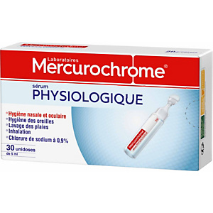 Mercurochrome Sérum physiologique Unidoses - Boite de 30 doses de 5 ml Mercurochrome Sérum physiologique Unidoses - Boite de 30 doses de 5 ml