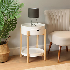 Mesa auxiliar Olympia, madera de pino y MDF color blanco, 40 ø x 60 cm Mesa auxiliar Olympia, madera de pino y MDF color blanco, 40 ø x 60 cm