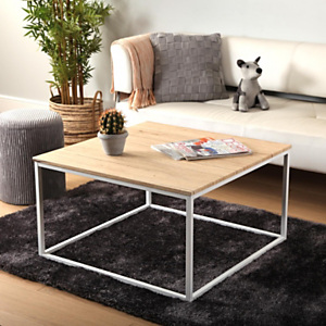 Mesa auxiliar White, metal blanco y madera color roble, 80 x 80 x 46 cm Mesa auxiliar White, metal blanco y madera color roble, 80 x 80 x 46 cm