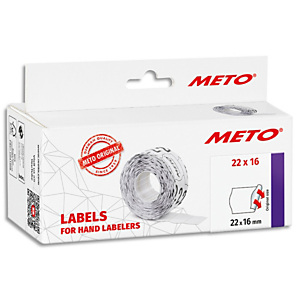 METO Boîte de 6 rouleaux étiquettes Meto 22x16mm blanches sinusoïdales adhésif permanent
