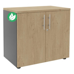 Meuble bas Axiome - L.80 x H.72 cm - 2 portes - Corps Anthracite - Portes Chêne Meuble bas Axiome - L.80 x H.72 cm - 2 portes - Corps Anthracite - Portes Chêne