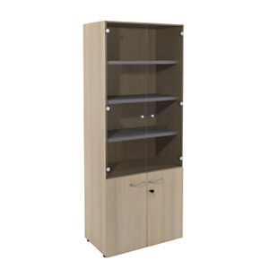 Meuble haut NF Environnement vitrine - H.202 x L. 80 x P. 48 cm - Chêne - Portes basses Chêne - Port