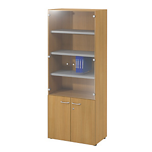Meuble haut NF Environnement vitrine - H.202 x L. 80 x P. 48 cm - Hêtre - Portes basses Hêtre - Port