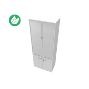 Meuble haut vitrine E-Link - H.202 x L.80 cm - 2 portes basses - Portes hautes Verre - Blanc Meuble haut vitrine E-Link - H.202 x L.80 cm - 2 portes basses - Portes hautes Verre - Blanc