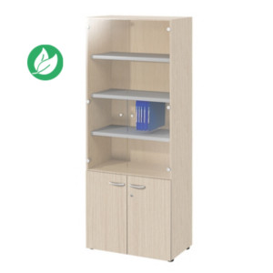 Meuble haut vitrine E-Link - H.202 x L.80 cm - 2 portes basses - Portes hautes Verre - Chêne Meuble haut vitrine E-Link - H.202 x L.80 cm - 2 portes basses - Portes hautes Verre - Chêne