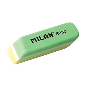 MILAN 6030 Goma de borrar, plástico PVC, biselada y tricolor, para borrar lápiz