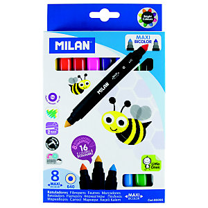 MILAN Maxi rotulador punta doble de fibra, 2 puntas, bicolor, punta cónica 1 - 3,25 mm, colores surtidos