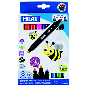 MILAN Maxi rotulador punta doble de fibra, 2 puntas, bicolor, punta cónica 1 - 3,25 mm, colores surtidos MILAN Maxi rotulador punta doble de fibra, 2 puntas, bicolor, punta cónica 1 - 3,25 mm, colores surtidos