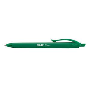 MILAN P1 Touch, Bolígrafo retráctil de punta bola, tinta de aceite, punta de 1 mm, cuerpo gomoso azul, tinta Verde