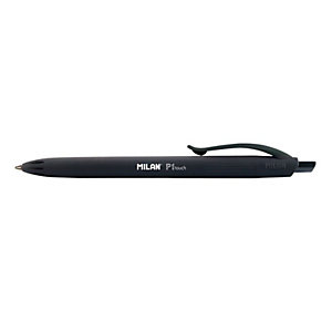 MILAN P1 Touch, Bolígrafo retráctil de punta de bola, tinta de aceite, punta de 1 mm, cuerpo gomoso negro, tinta negra