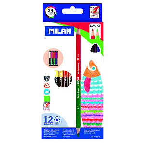 MILAN Lápices bicolor triangulares, trazo fino, 24 colores surtidos