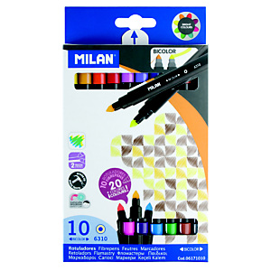 MILAN Rotulador punta doble de fibra bicolor, 2 puntas, punta cónica 0,75 - 3 mm, colores surtidos MILAN Rotulador punta doble de fibra bicolor, 2 puntas, punta cónica 0,75 - 3 mm, colores surtidos