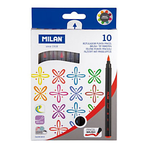 MILAN Rotuladores de colores, punta pincel, trazo de pincel desde 0,5 mm a 4 mm, 10 colores surtidos