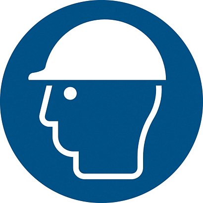 Lámina autoadhesiva de señal de obligación "Uso obligatorio de casco" 200 (Ø) mm azul