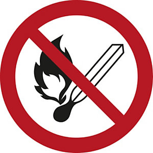 Lámina autoadhesiva de señal de prohibición "Prohibido encender fuego" 200 (Ø) mm roja