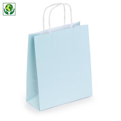 Mini papírové tašky z kraftového papíru 180x220x80mm, modré - 1