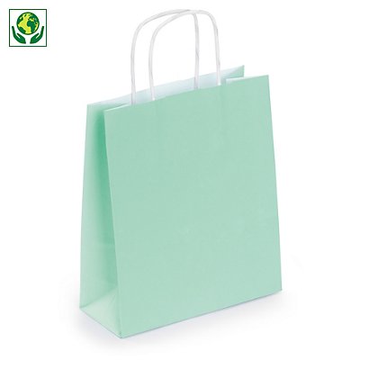 Mini papírové tašky z kraftového papíru 180x220x80mm, zelené - 1