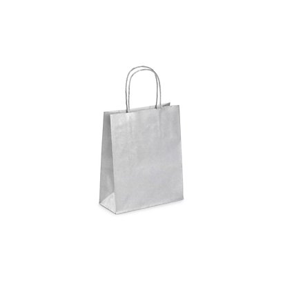 Mini Shopper, Carta Kraft, 18 x 24 x 8 cm, Argento (confezione 50 pezzi)