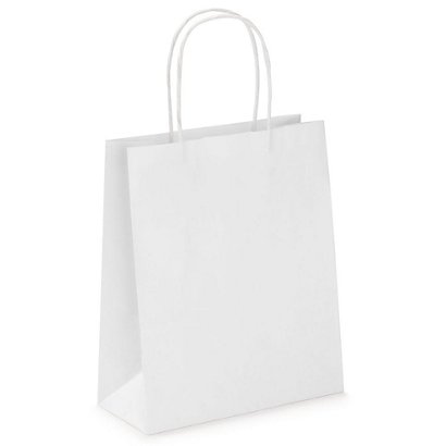 Mini Shopper, Carta Kraft, 18 x 24 x 8 cm, Bianco (confezione 50 pezzi)