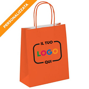 Mini Shopper Personalizzata, Carta Kraft liscia, 18 x 24 x 8 cm, Arancio/interno bianco (confezione 400 pezzi)