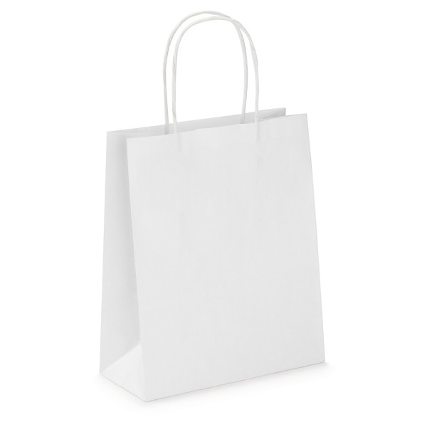 Minidraagtas van kraftpapier met gevlochten handvatten wit 18 x 24 x 8 cm - 1