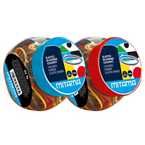 MITAMA Elastici piatti, Colori e dimensioni assortiti, Barattolo da 100 grammi MITAMA Elastici piatti, Colori e dimensioni assortiti, Barattolo da 100 grammi