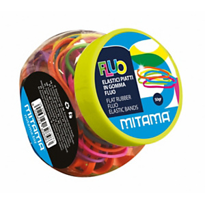 MITAMA Elastici piatti Fluo, Colori e dimensioni assortiti, Barattolo da 50 grammi MITAMA Elastici piatti Fluo, Colori e dimensioni assortiti, Barattolo da 50 grammi