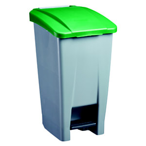 Mobiele pedaalemmer gerecycleerd plastic - 60l - mobily green - grijs/groen