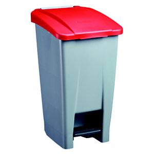 Mobiele pedaalemmer gerecycleerd plastic - 60l - mobily green - grijs/rood