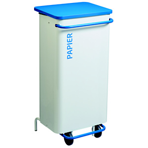 Mobiele pedaalemmer met deksel met dempingsmechanisme nomade - 110l - 'papier' - verkeerswit 9016 / blauw 5015 Mobiele pedaalemmer met deksel met dempingsmechanisme nomade - 110l - 'papier' - verkeerswit 9016 / blauw 5015