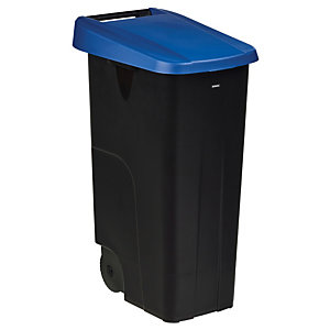 Mobiele vuilnisbak voor afvalsortering - 110l - movatri  - zwart / blauw - dichte deksel