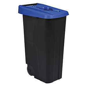 Mobiele vuilnisbak voor afvalsortering - 110l - movatri  - zwart / blauw - open deksel