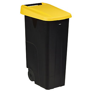 Mobiele vuilnisbak voor afvalsortering - 110l - movatri  - zwart / geel - dichte deksel