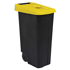 Mobiele vuilnisbak voor afvalsortering - 110l - movatri  - zwart / geel - open deksel