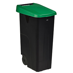 Mobiele vuilnisbak voor afvalsortering - 110l - movatri  - zwart / groen - dichte deksel